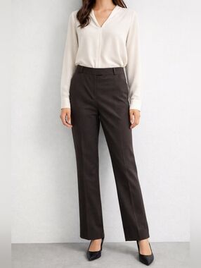 Lafayette 148 Straight Leg Irving Stretch Wool Trouser Pant Size 6 Dark Brown
